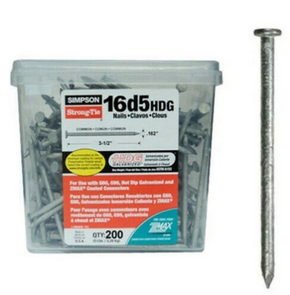 Simpson Strong-Tie 16D5HDG 3-1/2" x .162" 16D HDG Nails 5lb Pack (200 Pieces)