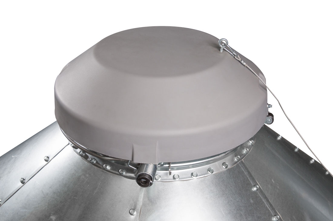Hog Slat feed bin lids are constructed of high-density polyethylene with UV inhibitors and designed with a dome shape to shed moisture. 
