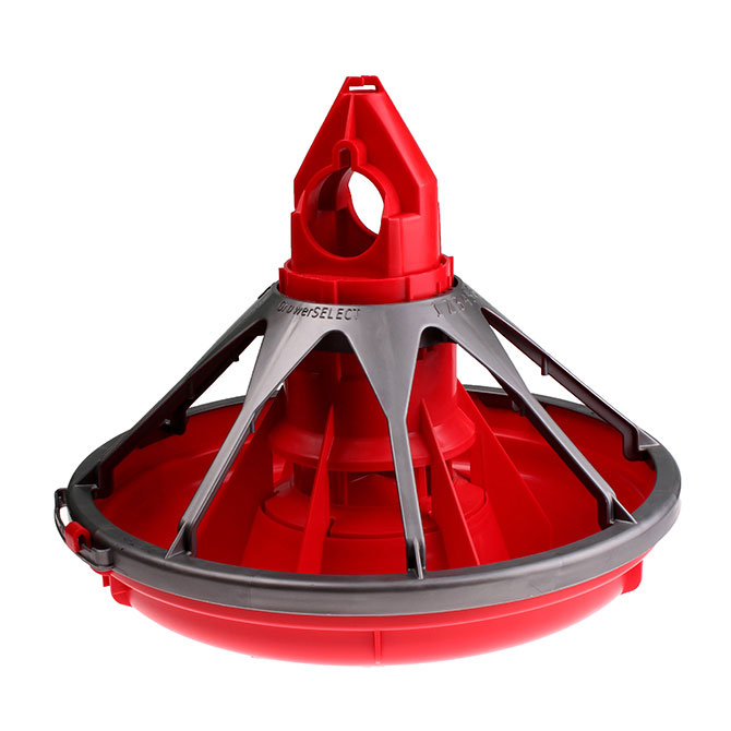 GrowerSELECT® Classic Flood poultry feed pans are available with a single piece support cone for new feed line installations. (HS8000B shown).