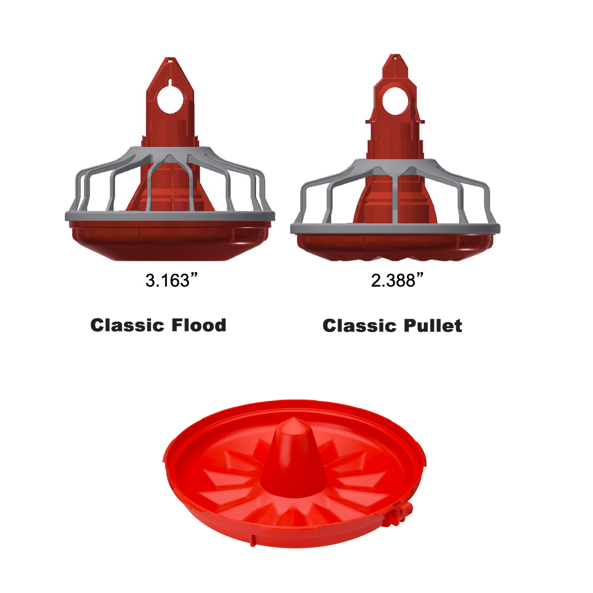 Designed specially for pullet feeding, the Classic Pullets features a low profile for greater accessibly and segmented bottom for even distribution.