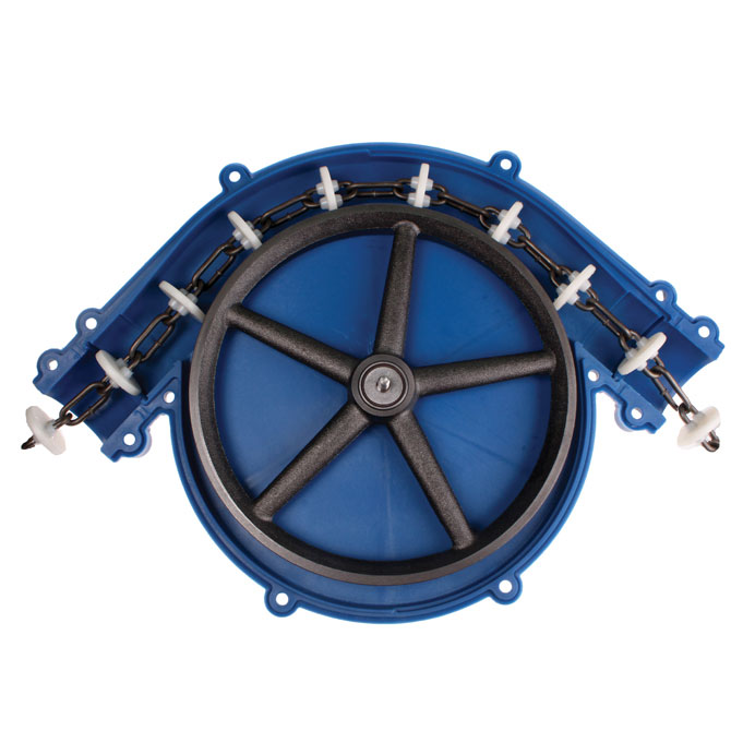 90 degree chain disc feed line corner