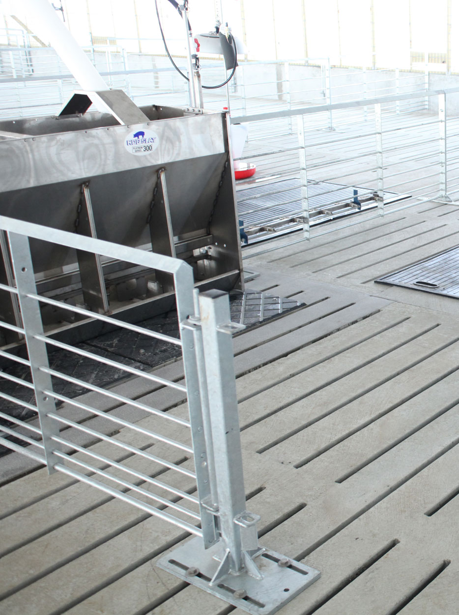 Hog Slat concrete slats provide durable, stable flooring for pigs, feeders, posts, penning and other equipment inside swine barns.