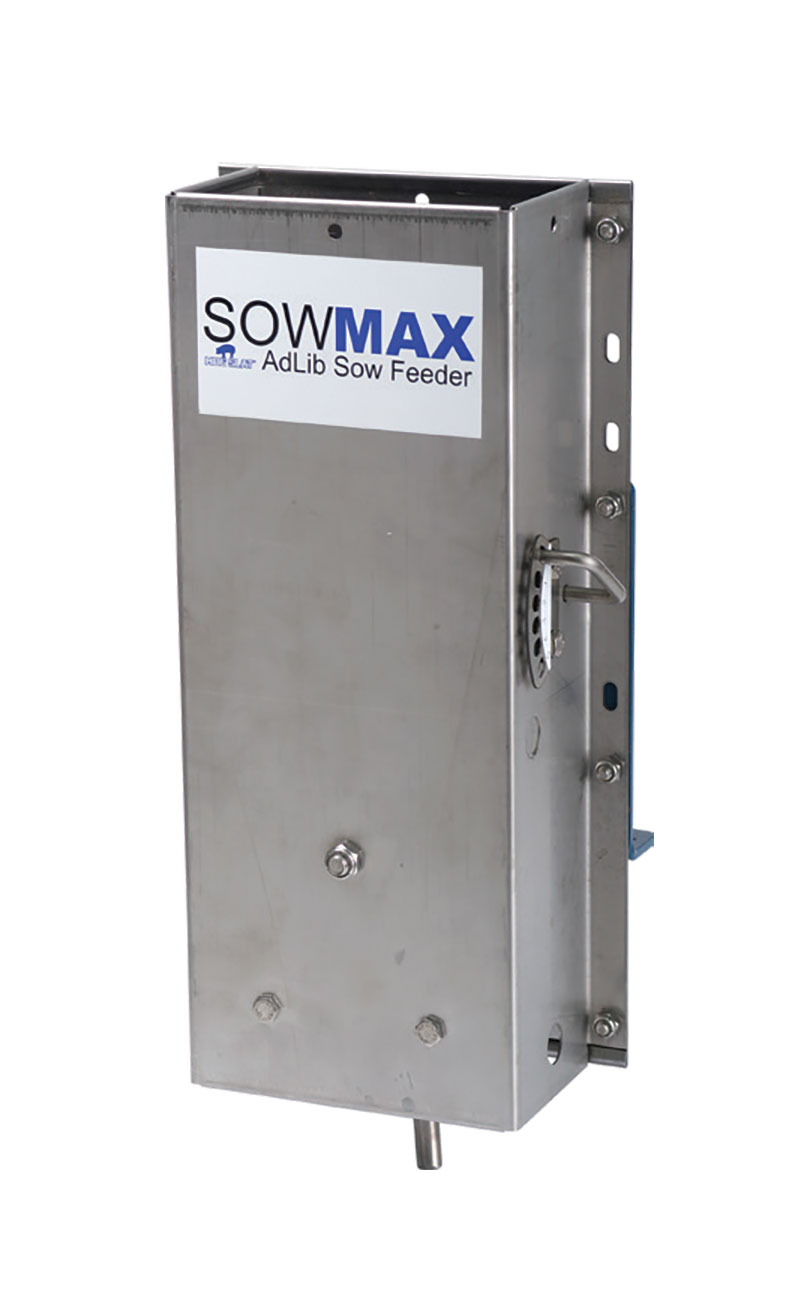 The SowMAX ad-lib feeder is constructed of 100% stainless steel and provides fresh feed on demand to sows when they want to eat, minimizing waste and improving productivity.
